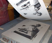 Pulling a print from a lithography stone